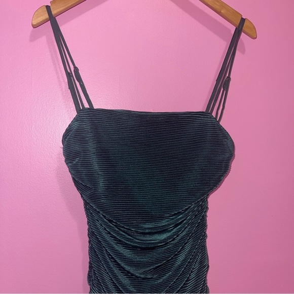 Lucy in the Sky Dress Women's Size‎ Medium Dark Green Turquoise Mini Ribbed - Picture 4 of 12